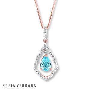 Genuine Rose Gold, Diamond and Blue Topaz Necklace